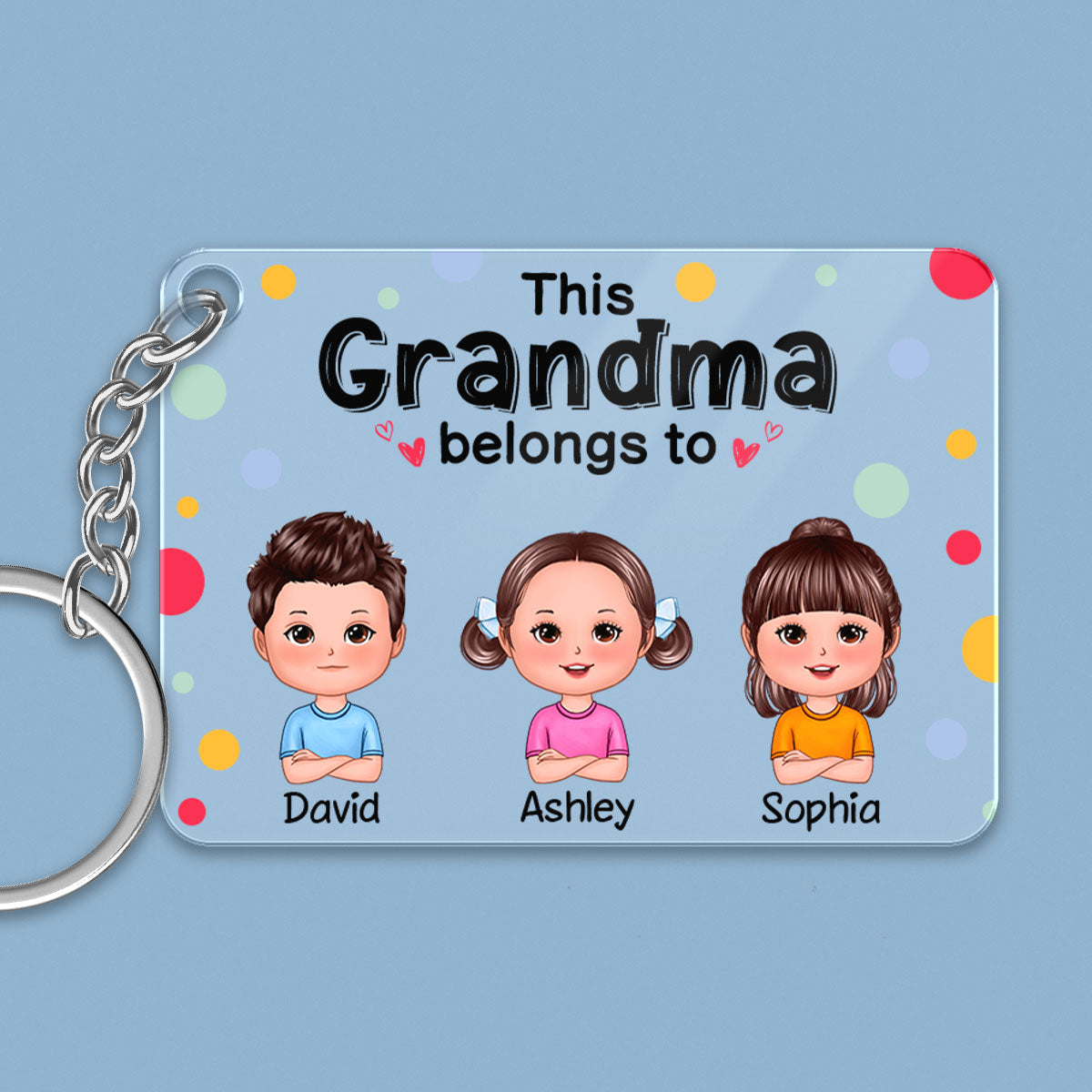 This Mommy Dad Mom Grandma Grandpa Belongs To Cute Doll Kids Personalized Acrylic Keychain
