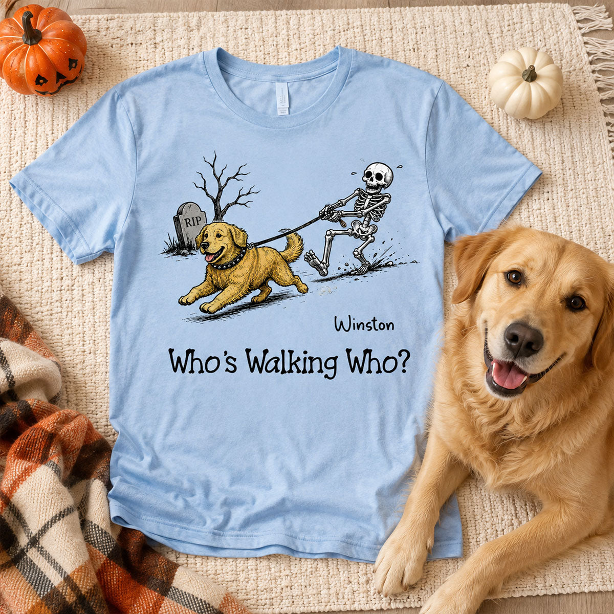Funny Halloween Dog Who's Walking Who - Personalized Shirt - Upload Photo - Gift For Dog Lovers