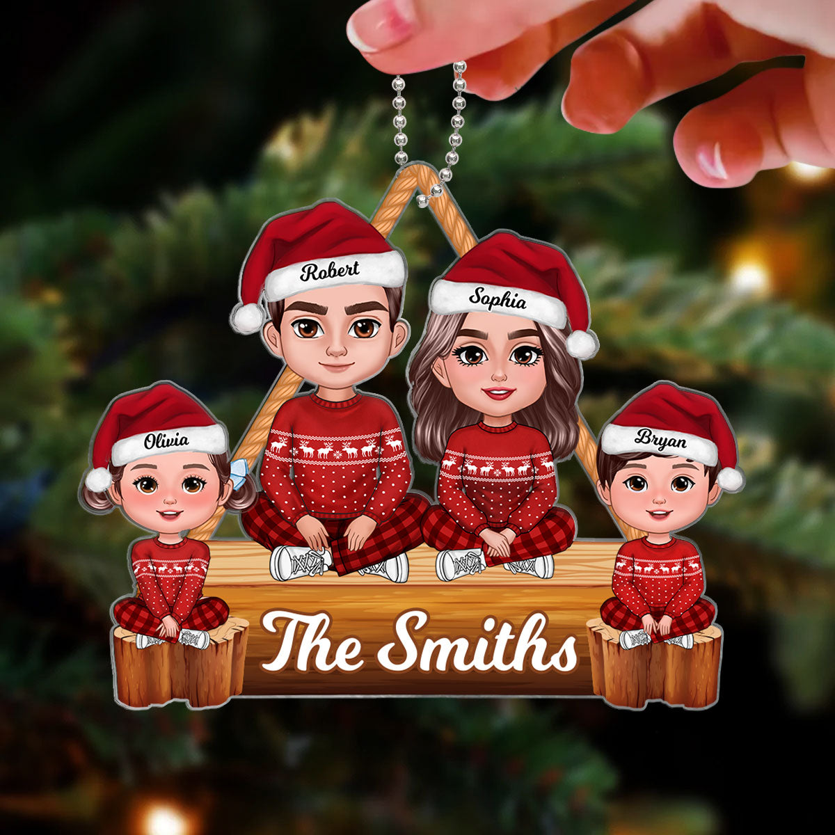 Christmas Cute Family Sitting Crossed Legs Personalized Acrylic Ornament