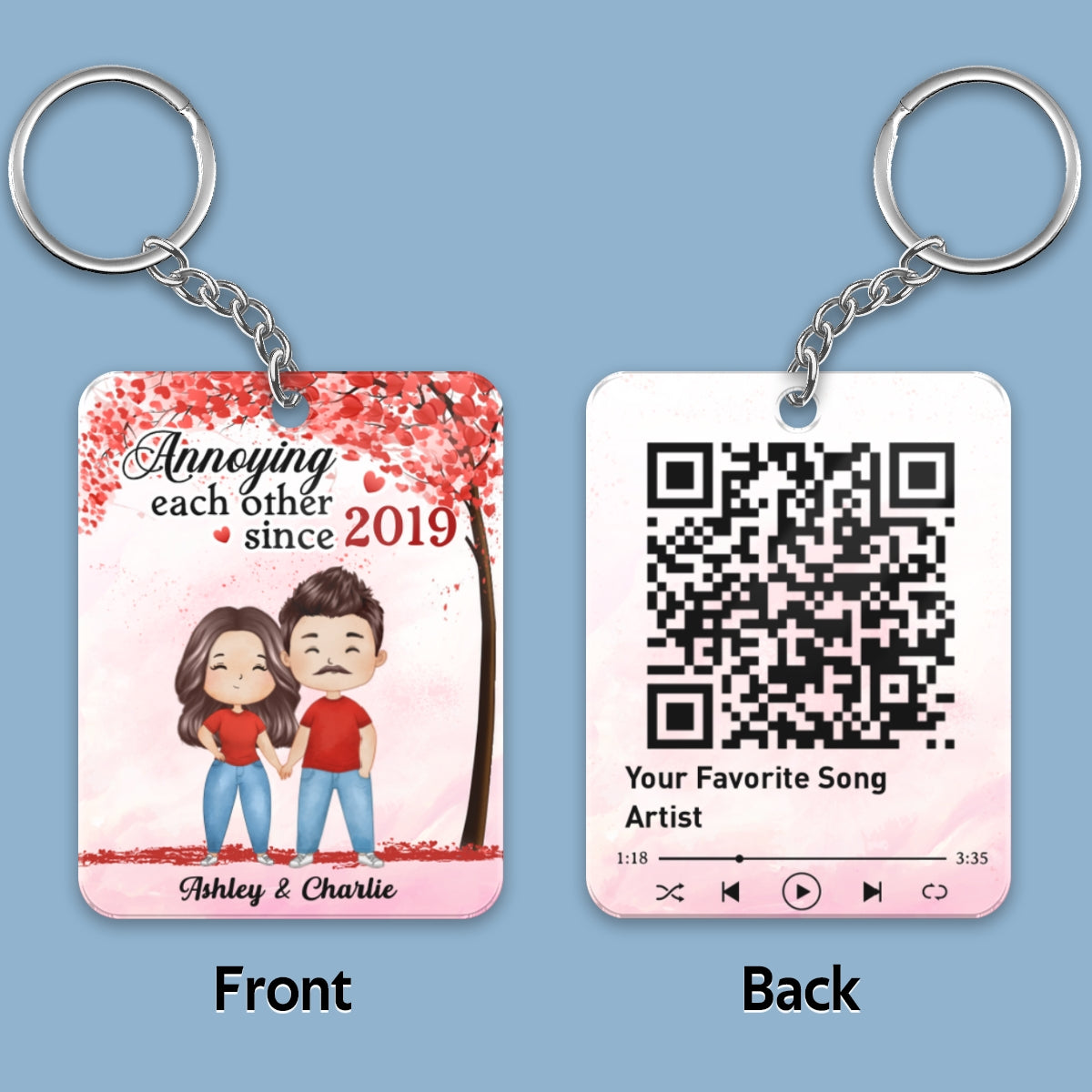 Together Since Watercolor Couple Under Heart Tree QR Code Personalized Acrylic Keychain