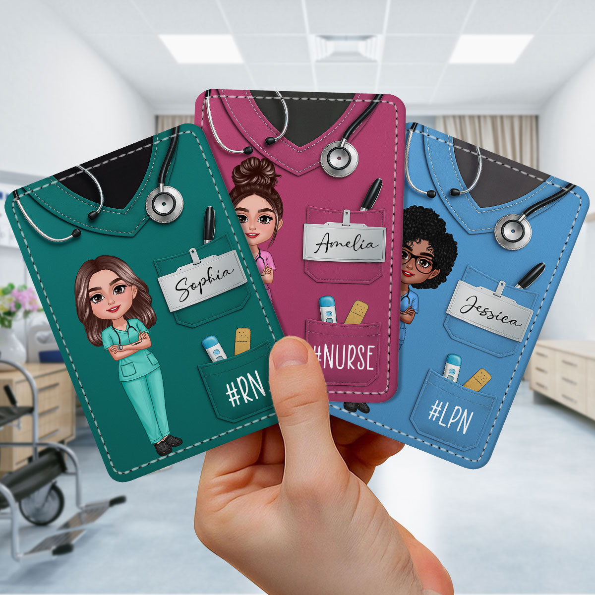 Scrub Theme Nurse CNA CMA RN LPN Name Personalized ID Badge Holder