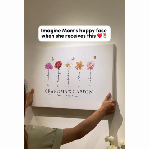 Grandma‘s Garden Love Grows Here Beautiful Birth Month Flower Gift For Grandma Mom - Personalized Canvas Prints - Gift For Grandma Mom