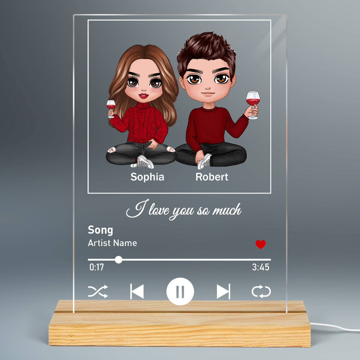 Doll Couple Sitting Favorite Love Song Personalized Rectangle Acrylic Plaque LED Lamp Night Light