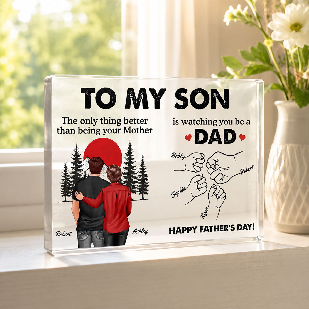 Retro Vintage Sunset To My Son Watching You Be A Dad - Personalized Acrylic Block Plaque - Father's Day Gift For Son