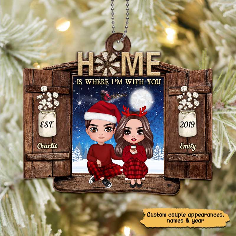 Home Is Wherever I‘m With You Window Couple Personalized Wooden Ornament