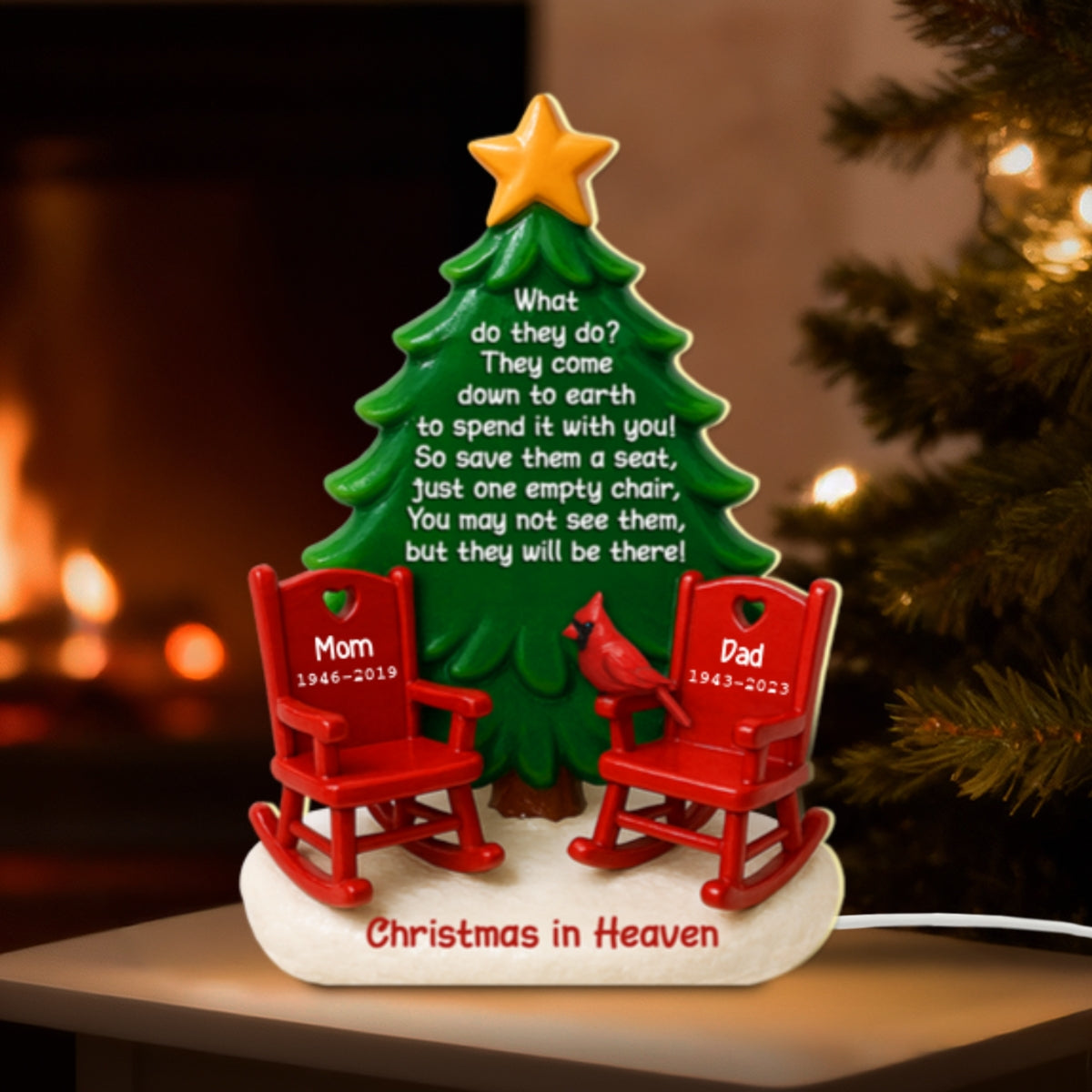 Christmas In Heaven Save A Seat 3D Effect - Personalized Light Box - Crhistmas Memorial Keepsake For Family