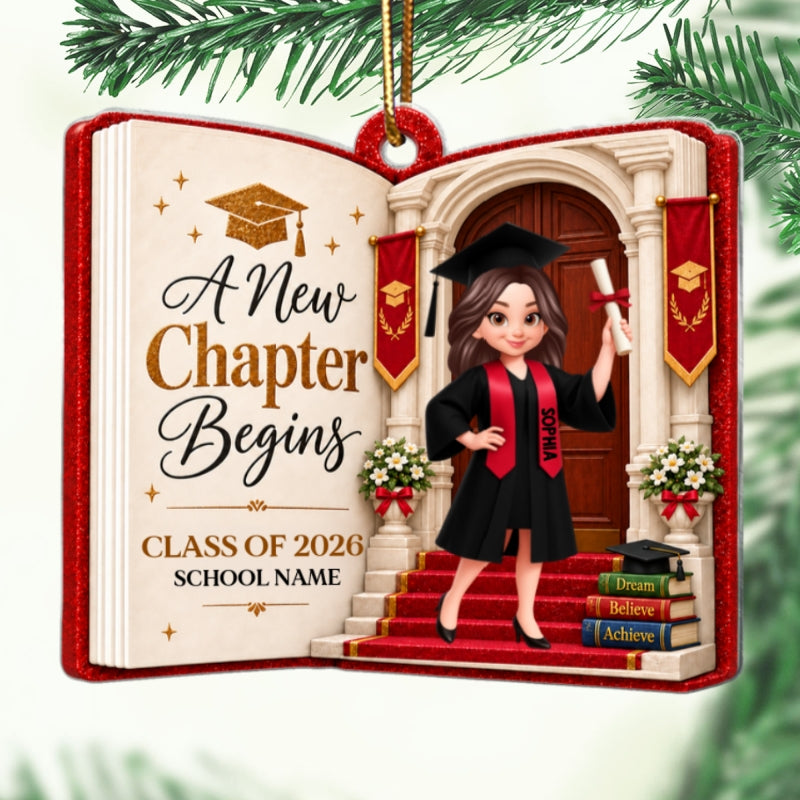 A New Chapter Begins Graduation Book 2D Flat - Personalized Acrylic Ornament – Class of 2026 2027 Senior Keepsake Gift