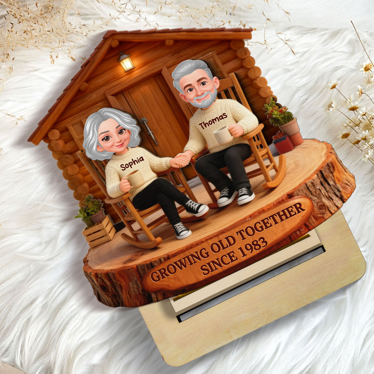 Eternal Love Couple Forever Together Wooden Cabin - Personalized 2-Layer Wooden Plaque - Gift For Couple, Gift For Him, For Her
