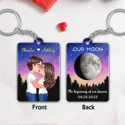 Couple Kissing In Galaxy Night Moon Phase Art Personalized Acrylic Keychain, Gift For Him, For Her