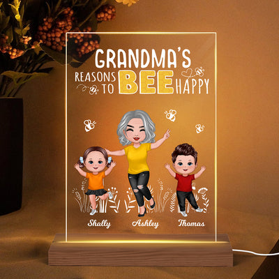 Reasons Bee Happy Doll Grandma & Grandkids Personalized Rectangle Acrylic Plaque With LED Night Light - Gift For Grandma, Mom