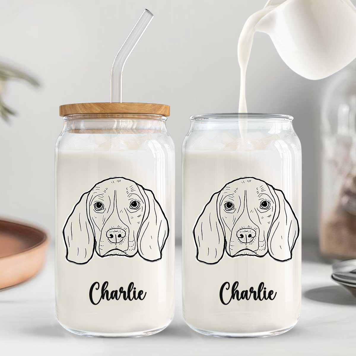 Gift For Dog Mom Dog Lover Dog Outline Personalized Clear Glass Can