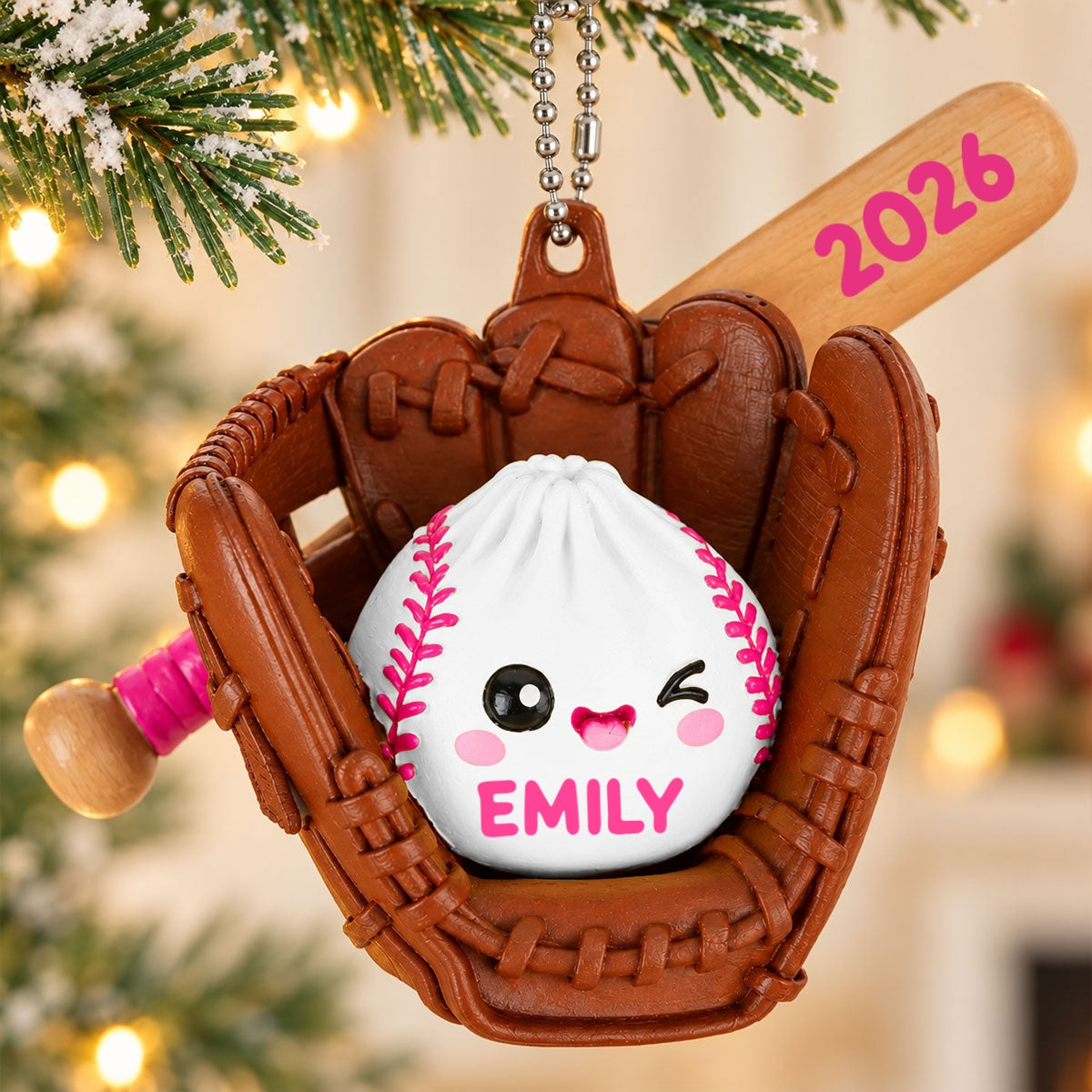 Custom Baseball Softball Cute Dumpling - Personalized 3D Baseball Figurine Ornament - Christmas Gift for Daughter, Son, Grandkids
