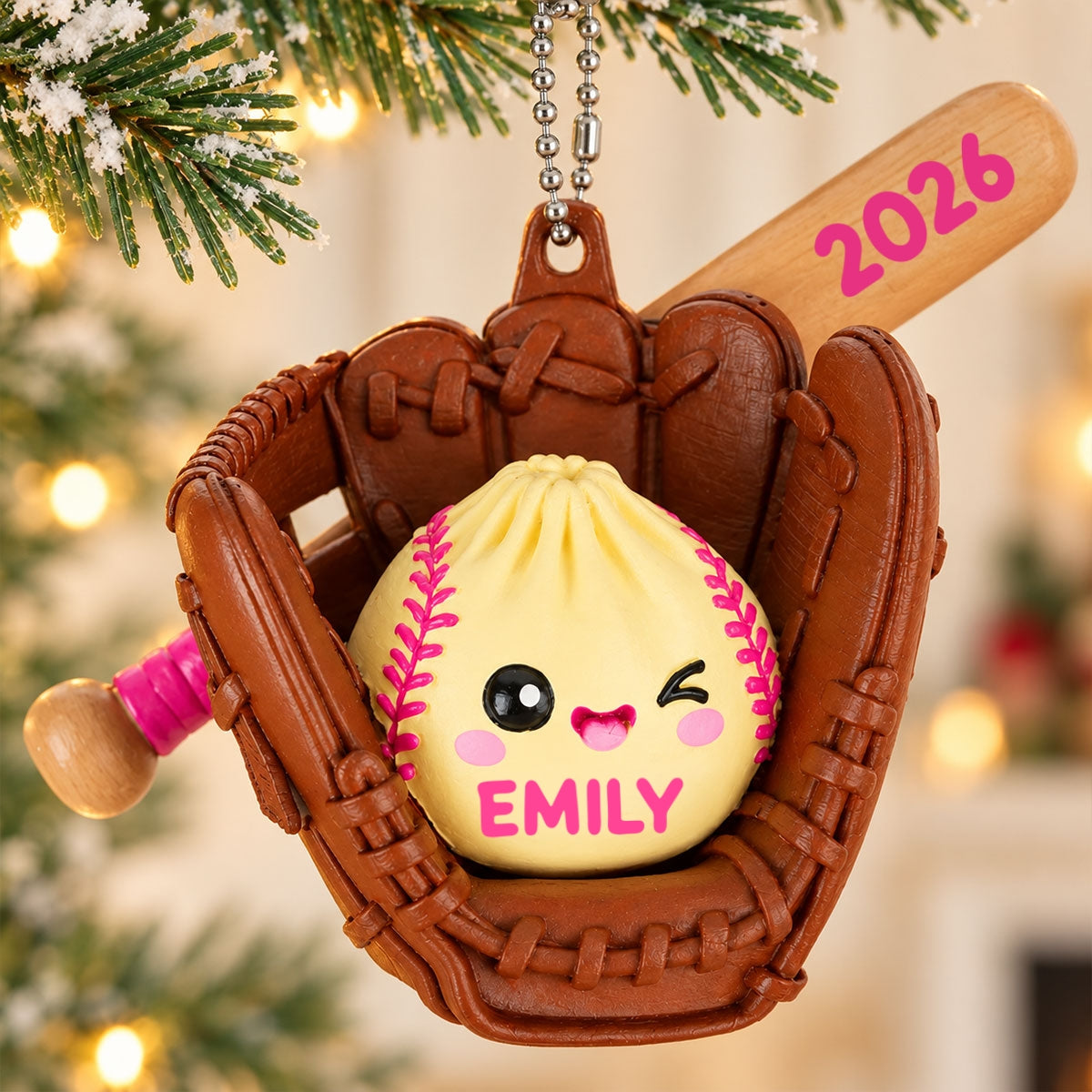 Custom Baseball Softball Cute Dumpling - Personalized 3D Baseball Figurine Ornament - Christmas Gift for Daughter, Son, Grandkids