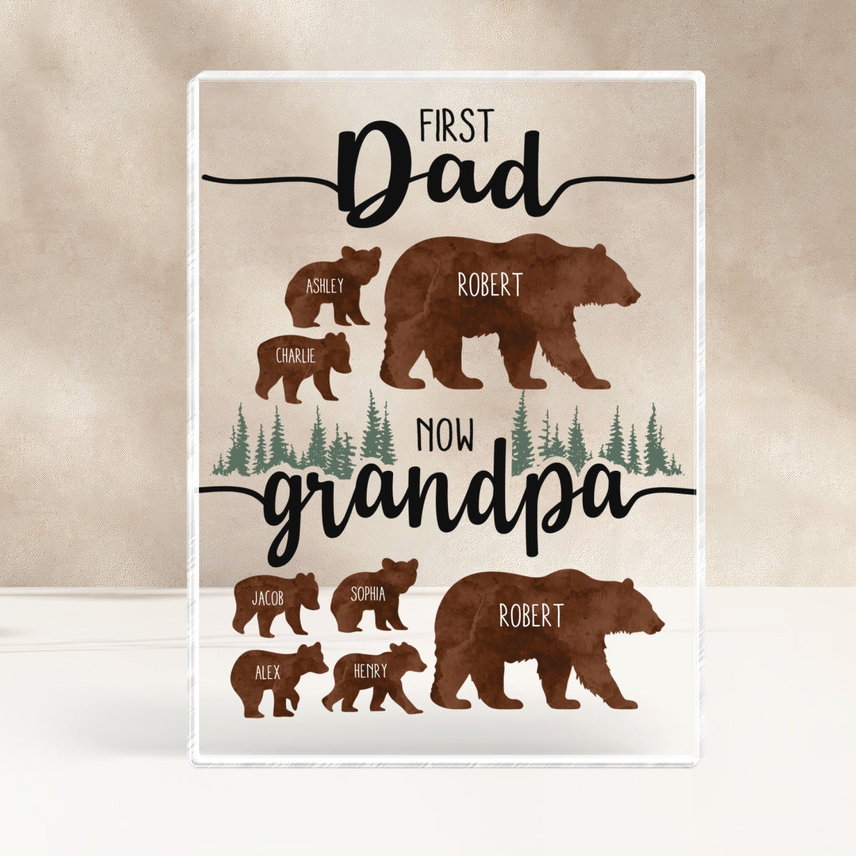 First Dad Now Grandpa Bear Personalized Acrylic Block, Father's Day gift for Dad, for Grandpa