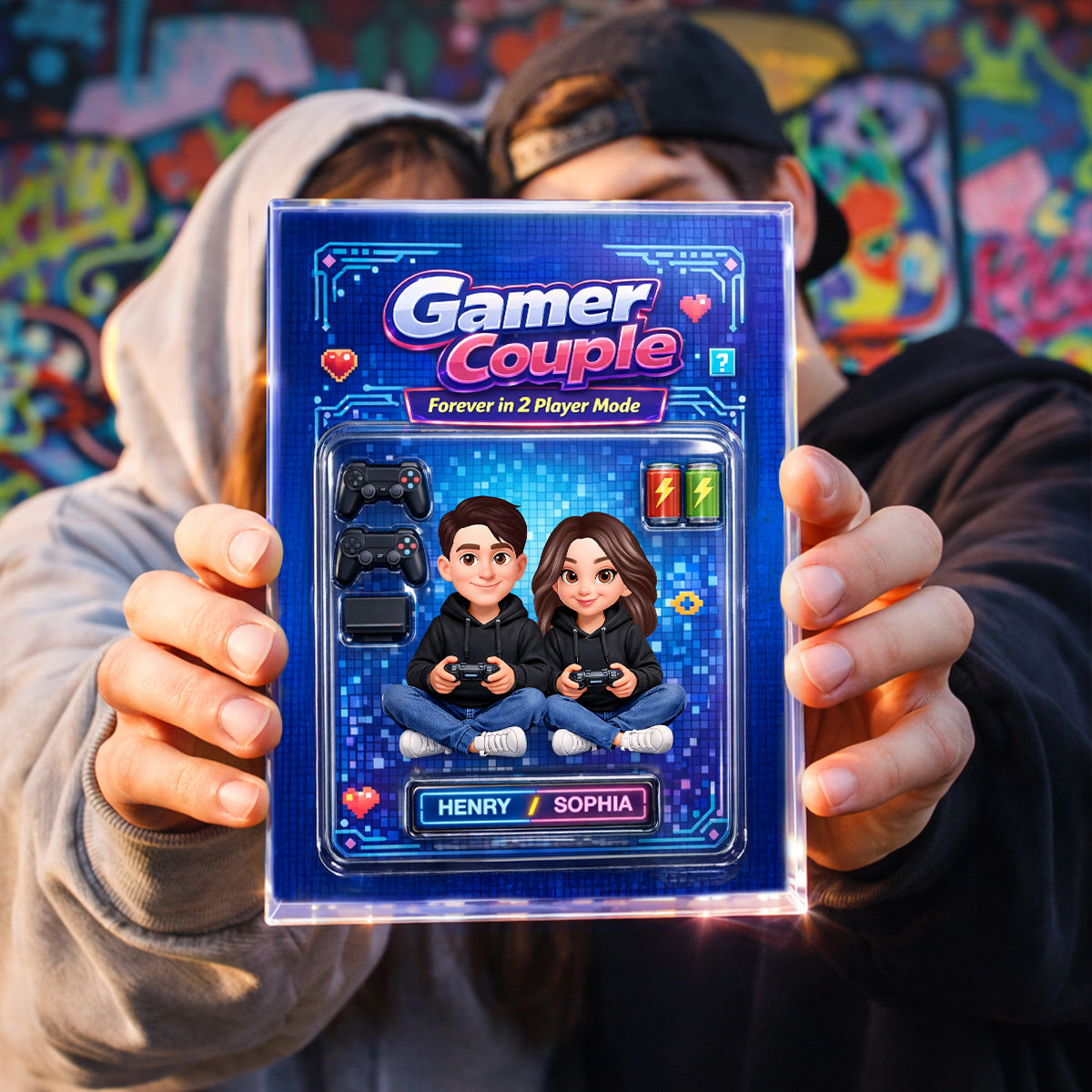 Forever in 2 Player Mode Custom Action Figure - Personalized Acrylic Block Plaque - Custom Gaming Gift for him, for her