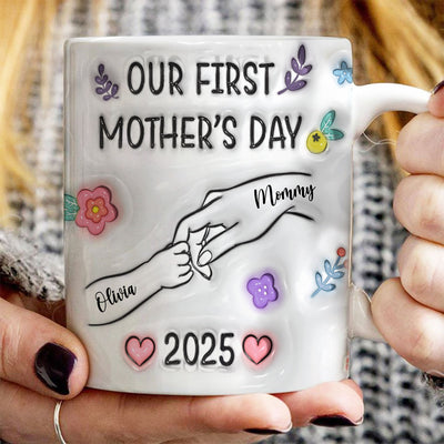 Our First Mother's Day 3D Inflated Baby Holding Mum Hand Personalized Mug, Heartfelt Gift for Mom