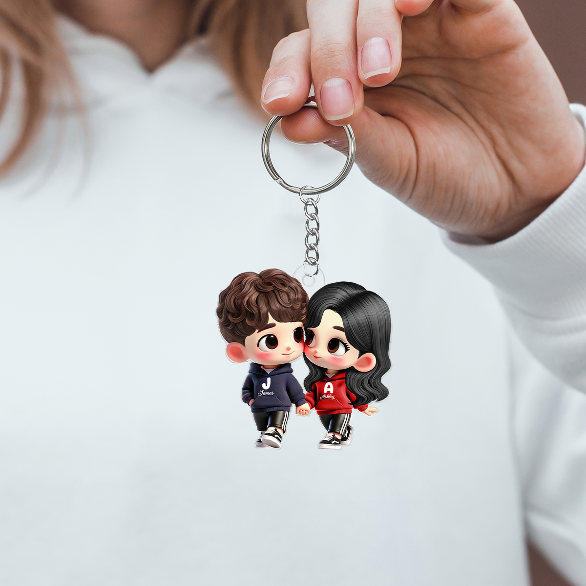 3D Effect Cute Cartoon Couple Holding Hands Personalized Acrylic Keychain, Anniversary &  Gift for him, Gift for her