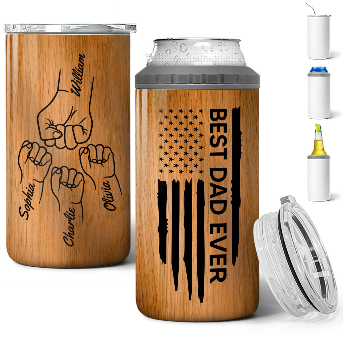 Best Dad Papa Grandpa Ever Fist Bump Outline Nation Flag Gift For Husband Father Figures - Personalized 4-in-1 Can Cooler - Gift For Husband Dad Grandpa