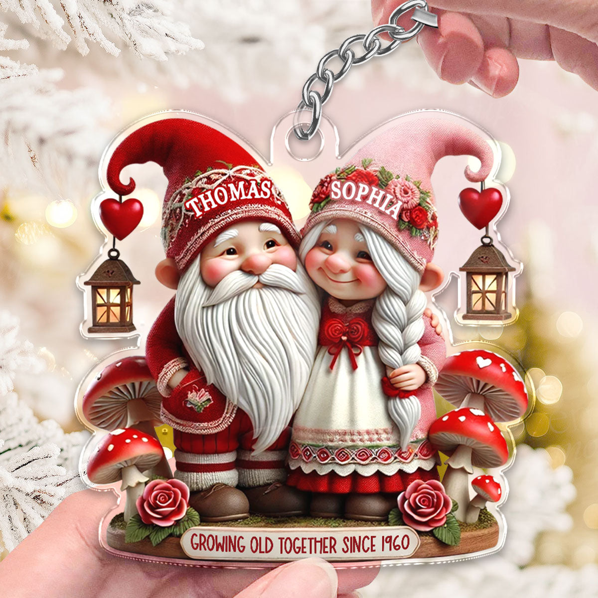 3D Effect Valentine's Gnome Couple Personalized Acrylic Keychain,  Gift For Him, For Her, Husband, Wife