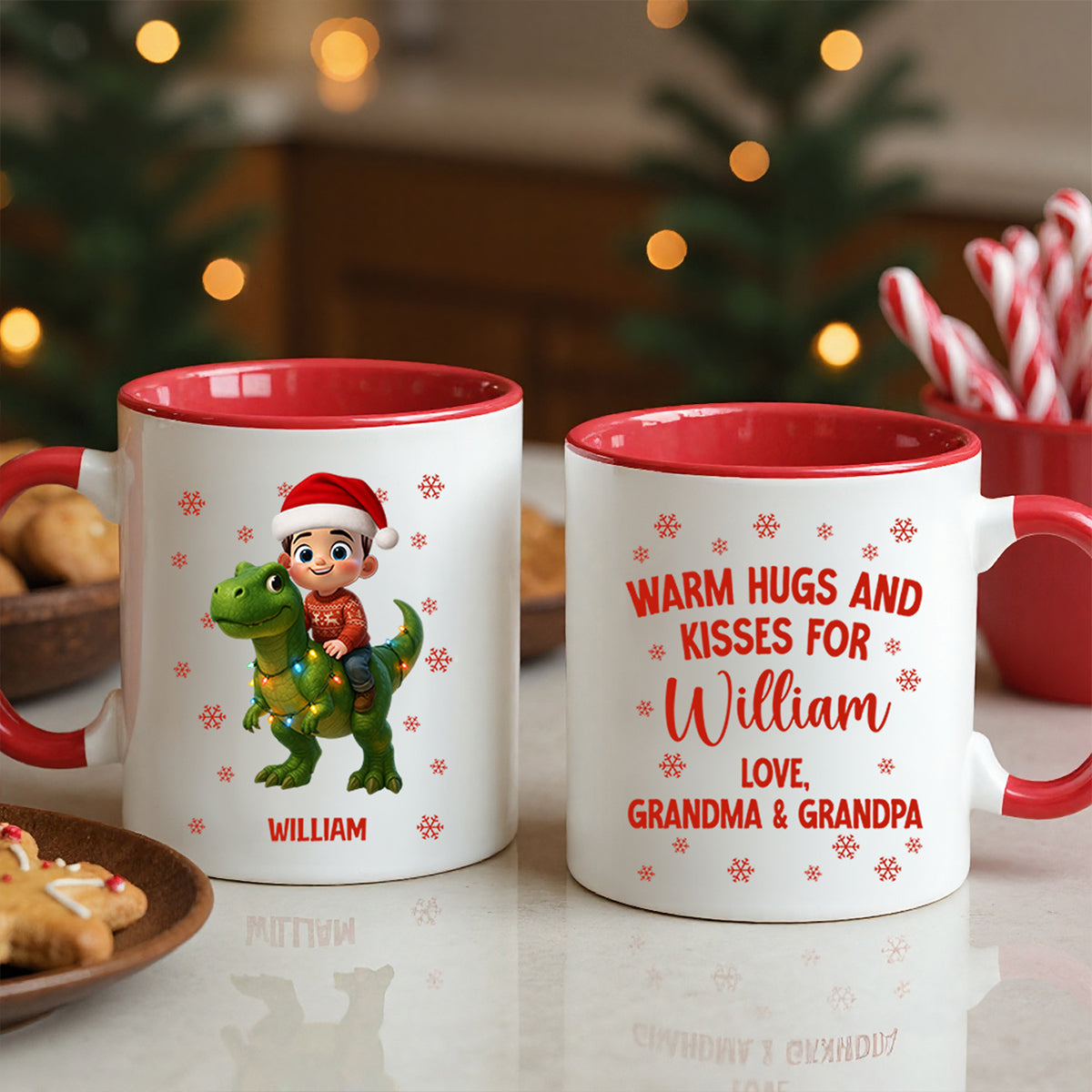 Cute Kid With Dinosaur Christmas Personalized Mug