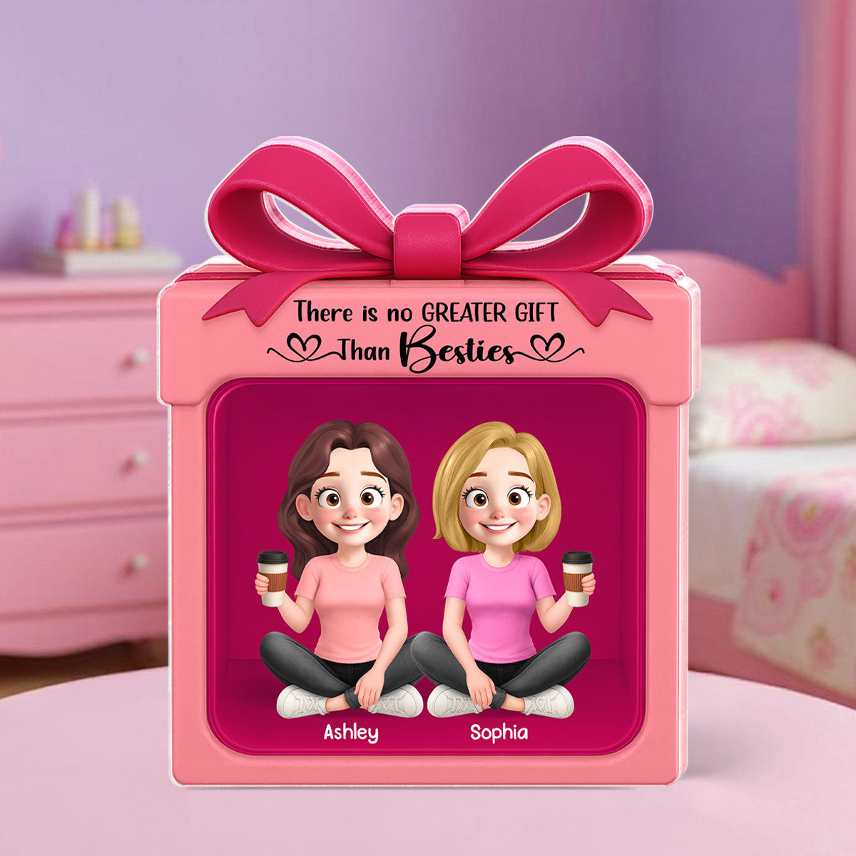 Besties Sisters Inside Gift Box 3D Effect Personalized Acrylic Block