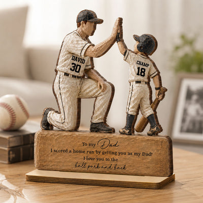 I Scored a Home Run with You as My Dad - Personalized 2-Layered Wooden Plaque - Father's Day Gift for Dad from Son Daughter