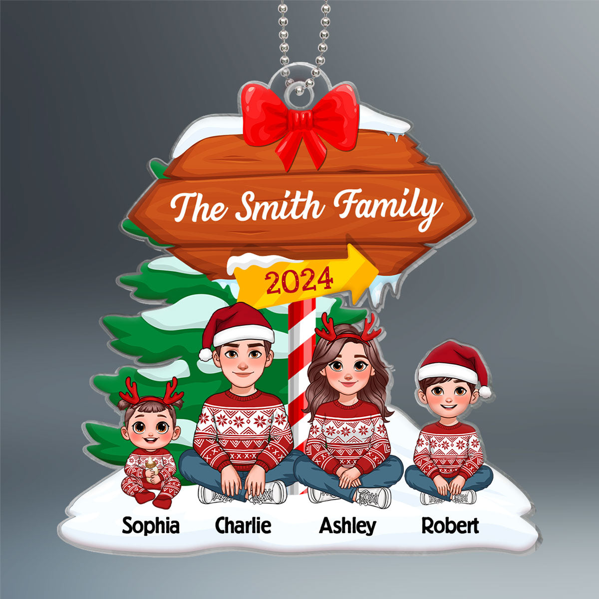 North Pole Christmas Family Sitting Personalized Acrylic Ornament