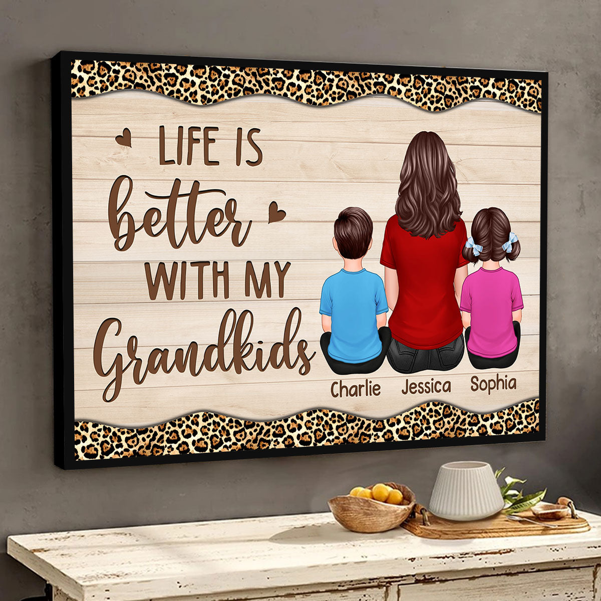 Grandma Grandkid Leopard Personalized Poster