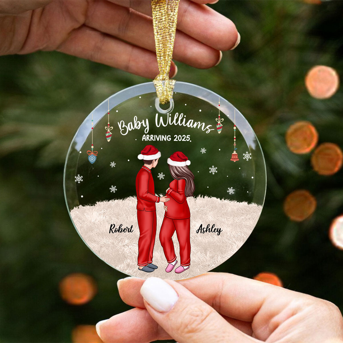 Personalized Pregnancy Ornament, Expecting Family Christmas Personalized Circle Glass Ornament, New Mom Christmas Gift