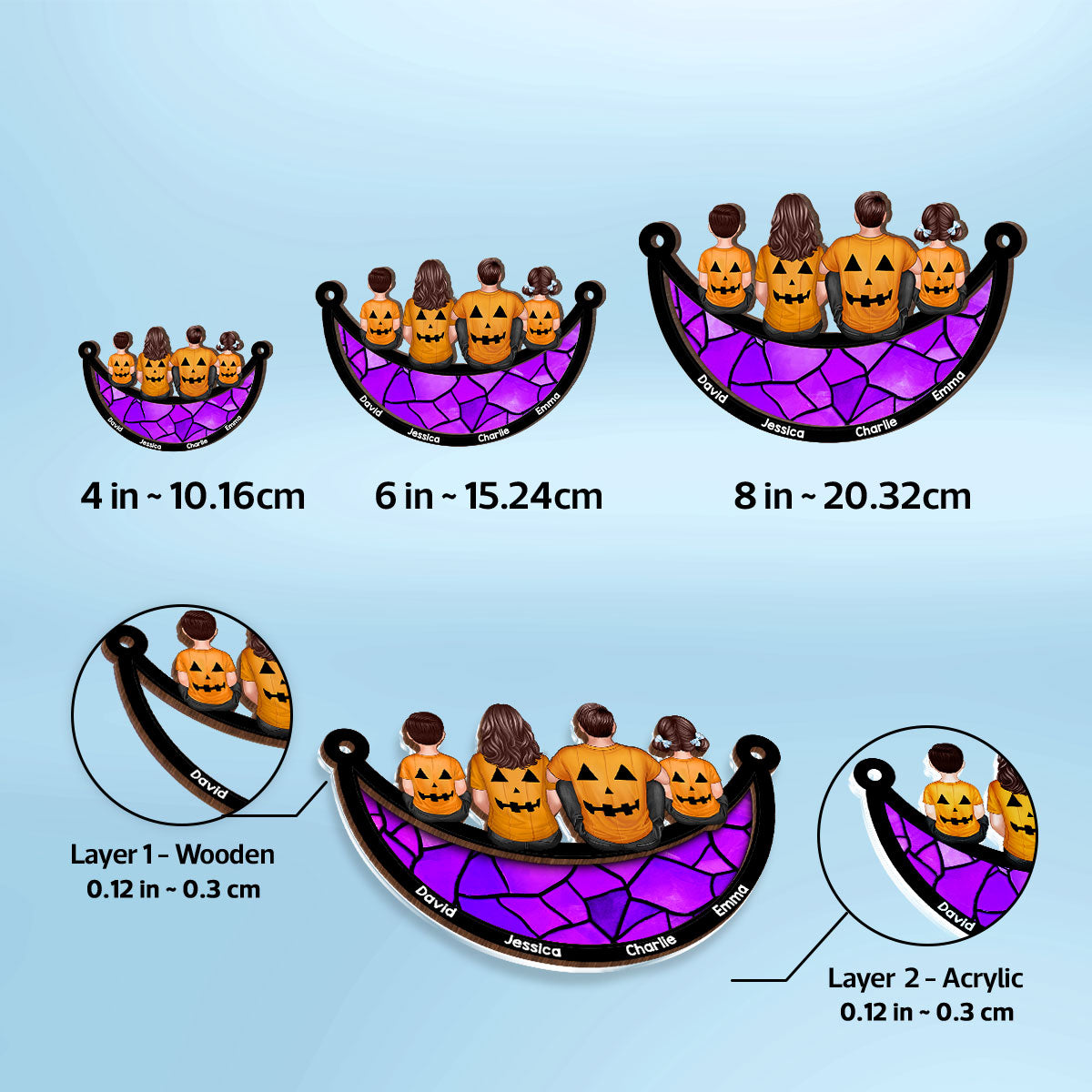 Halloween Family On Moon Personalized Suncatcher, Halloween Decoration