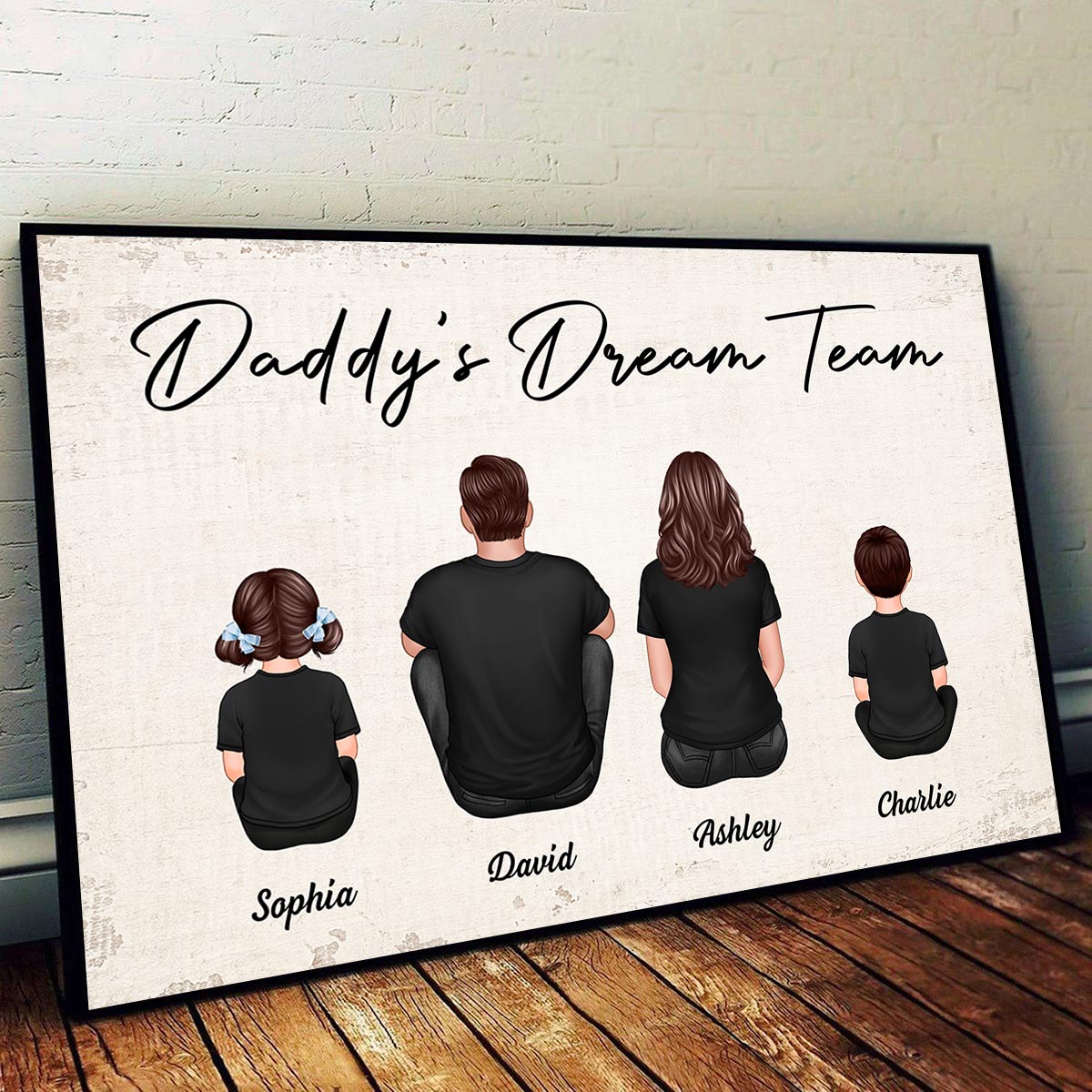 Daddy‘s Team Family Dad Mom Kids Sitting Personalized Poster, Gift For Dad, For Grandpa, For Husband