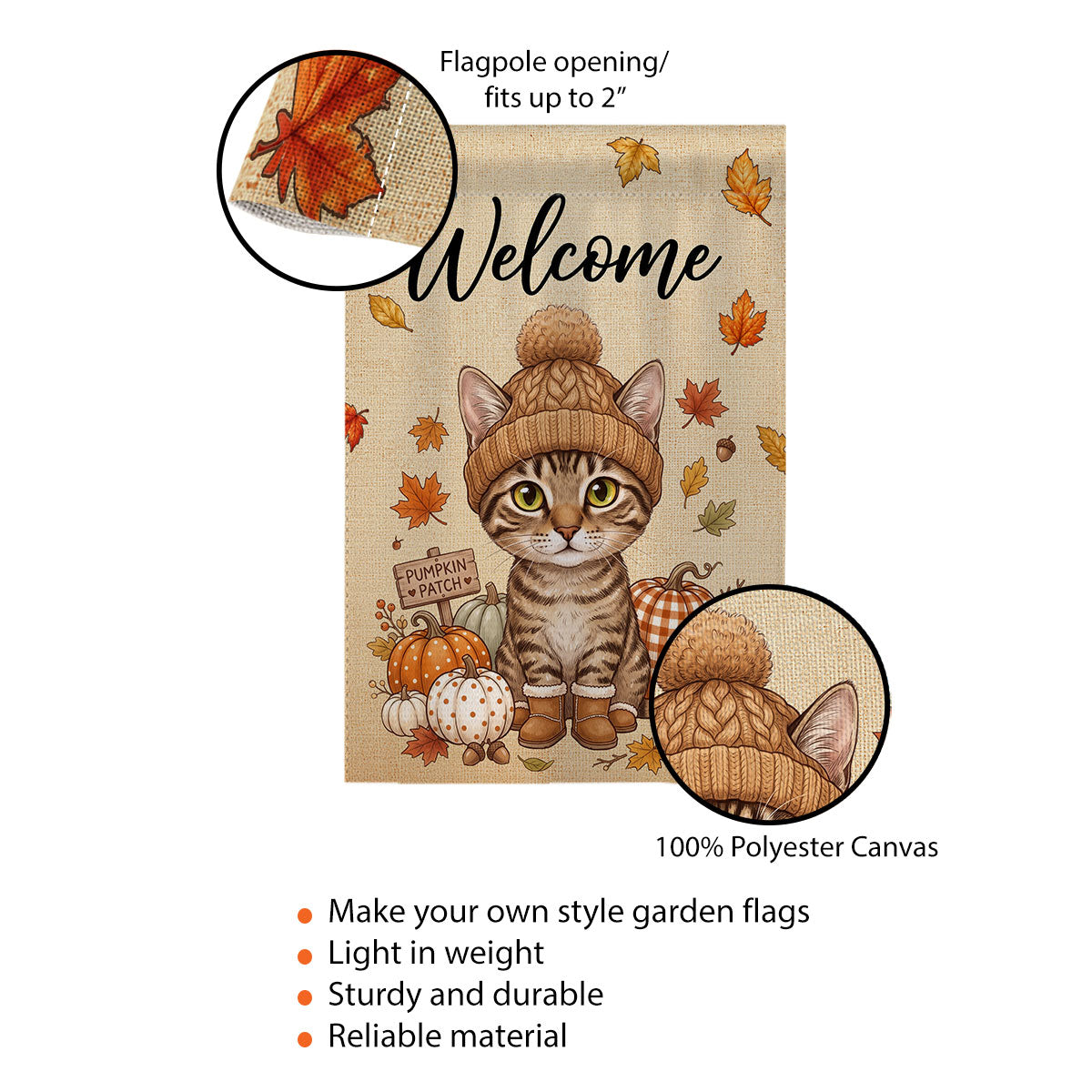 Hello Fall Custom Dog Cat Pet Portrait from Photo - Personalized Garden Flag - Cozy Fall Decor for Pet Lovers