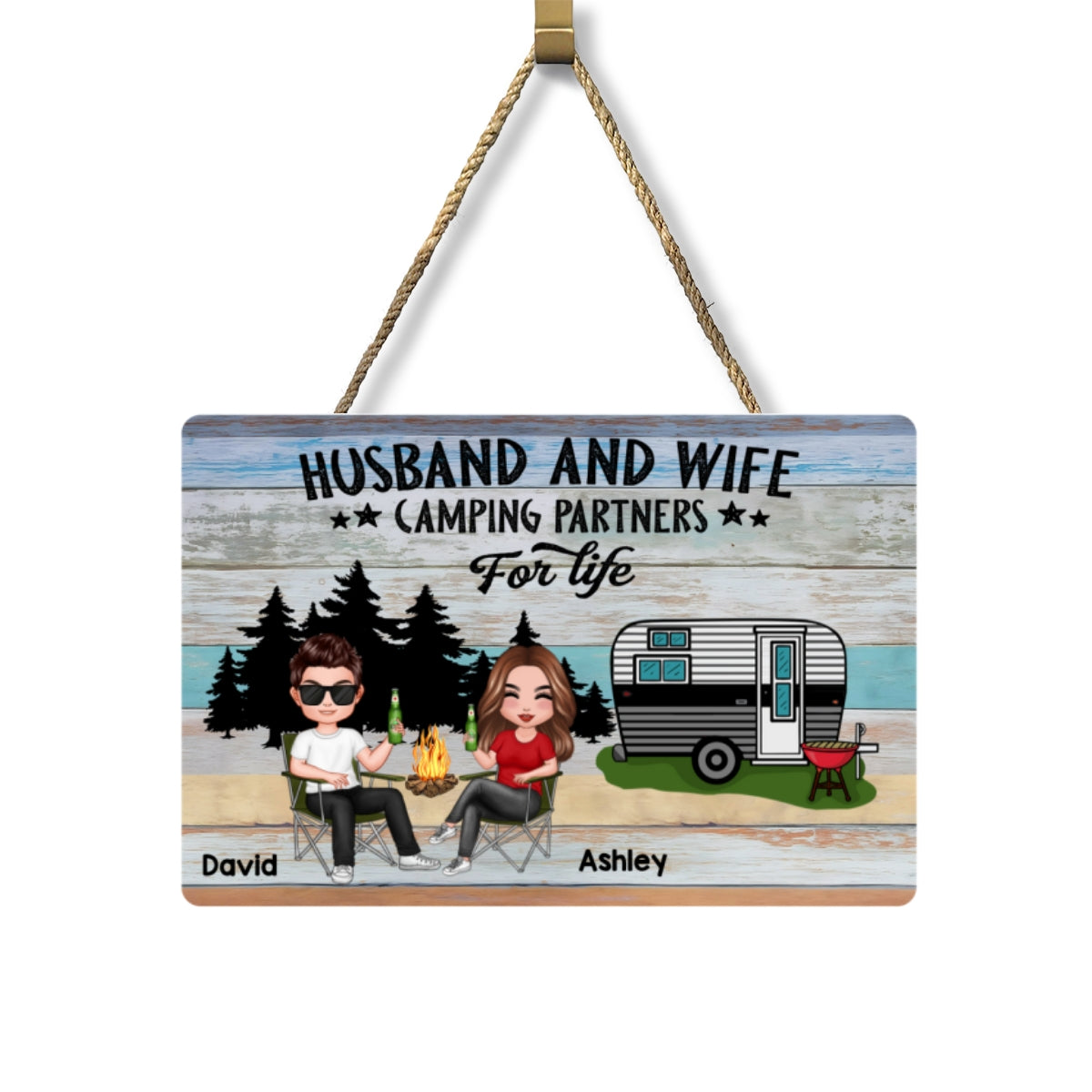 Colorful Wood Palletes Camping Couple Personalized Wood Sign