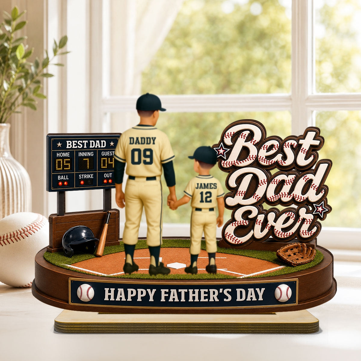 Best Baseball Dad Ever We Caught The Best Dad - Personalized 2-Layered Wooden Plaque - Father's Day Gift For Dad, Husband