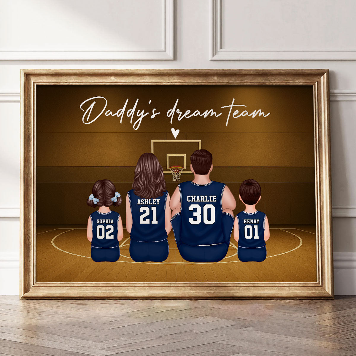 Retro Vintage Basketball Family Daddy's Dream Team Personalized Poster| Heartfelt Father's Day Gift For Dad