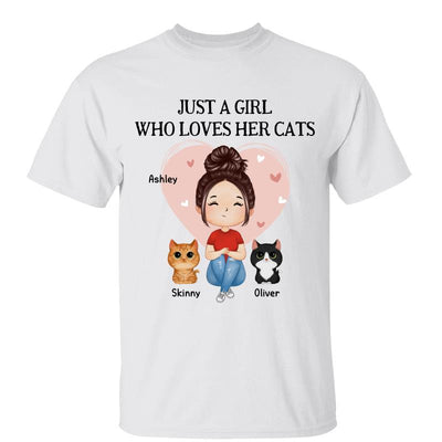 Pink Heart Watercolor Woman Sitting With Watercolor Cute Cats Personalized Shirt
