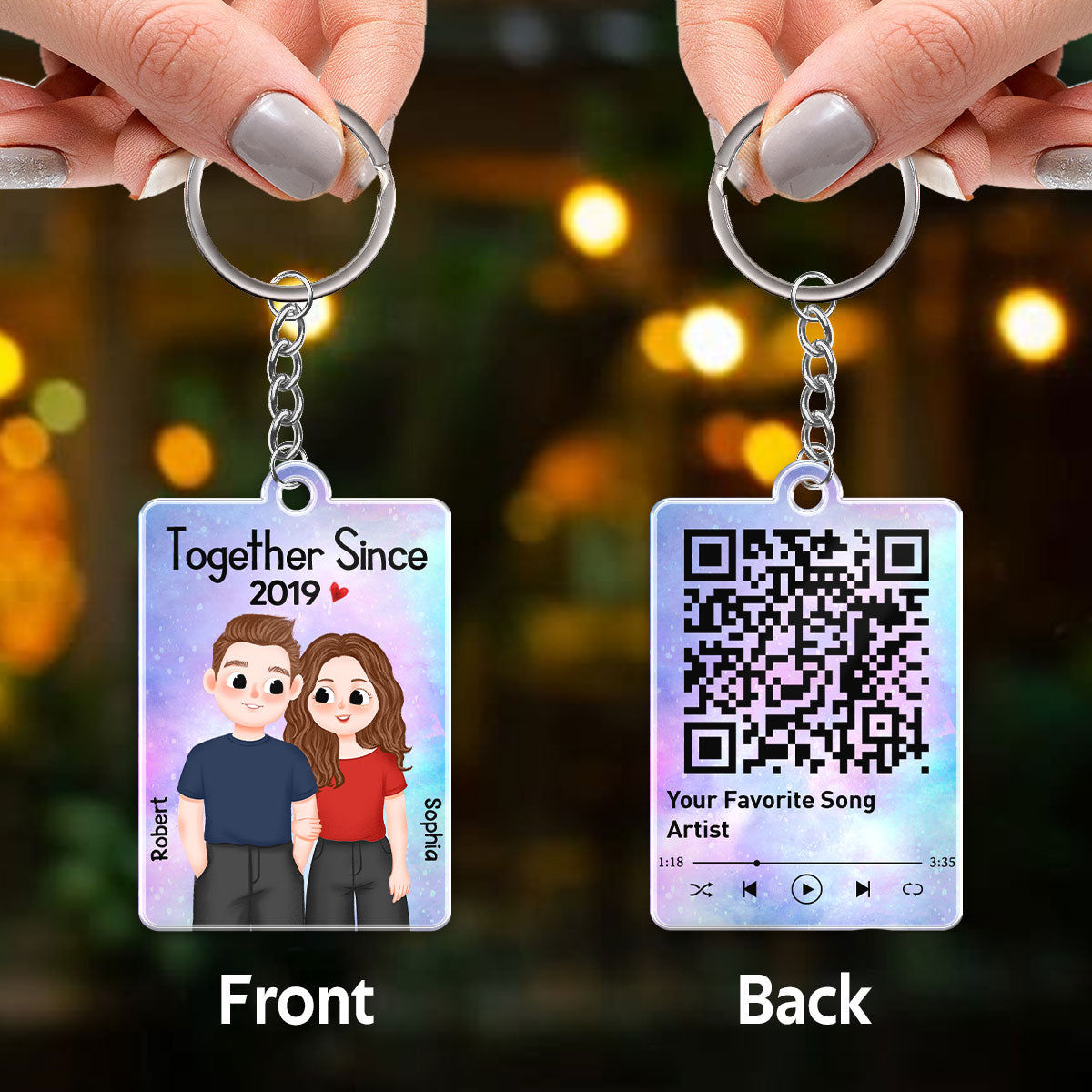 Cute Couple Illustration Together Since Favorite Song QR Code Personalized Acrylic Keychain