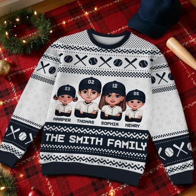 Christmas Baseball Family Personalized Faux Knitting Ugly Sweater