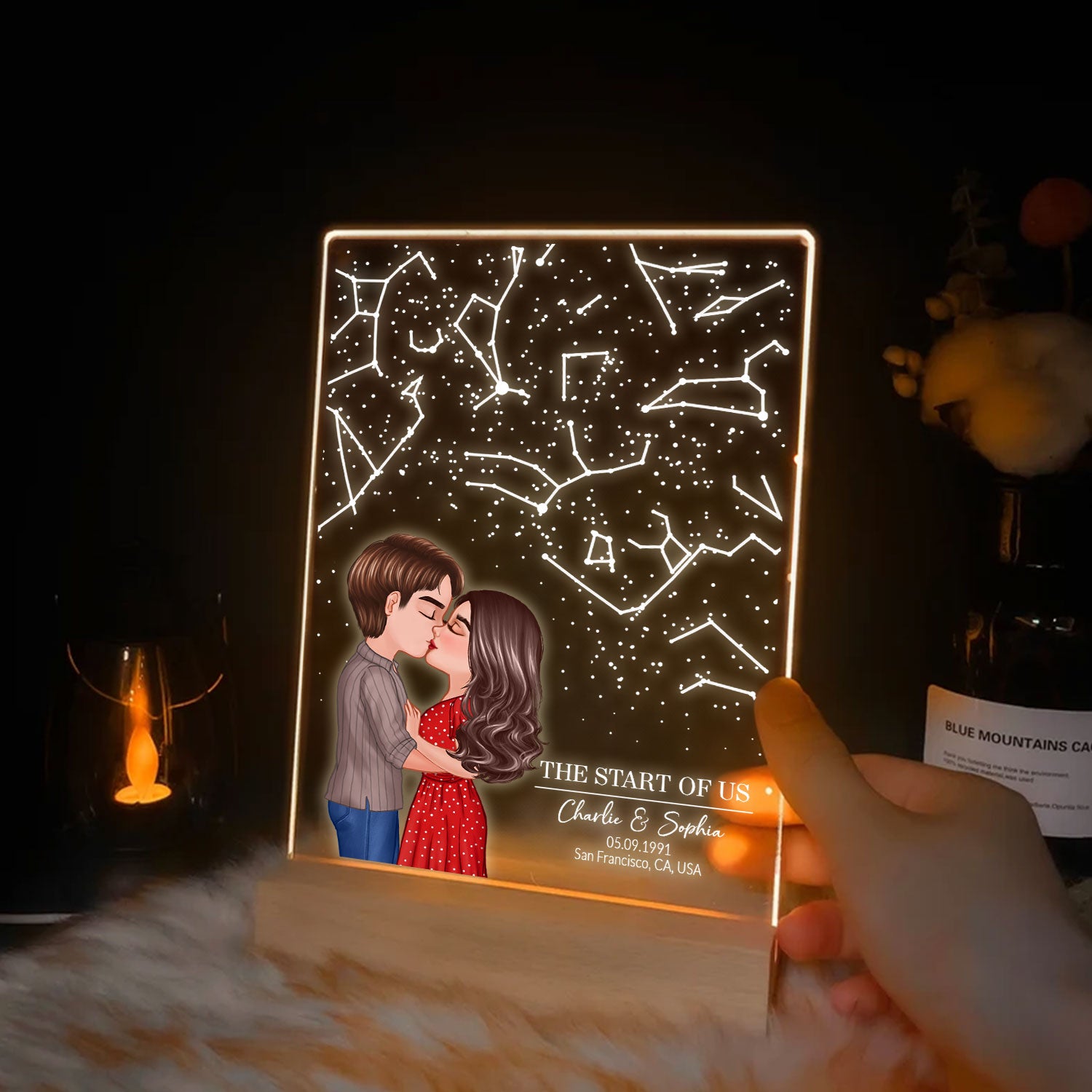 Couple Kissing Under the Sky, Custom Star Map by Date LED Night Light, Personalized Couple Constellation Map, Engagement Gift for him and her