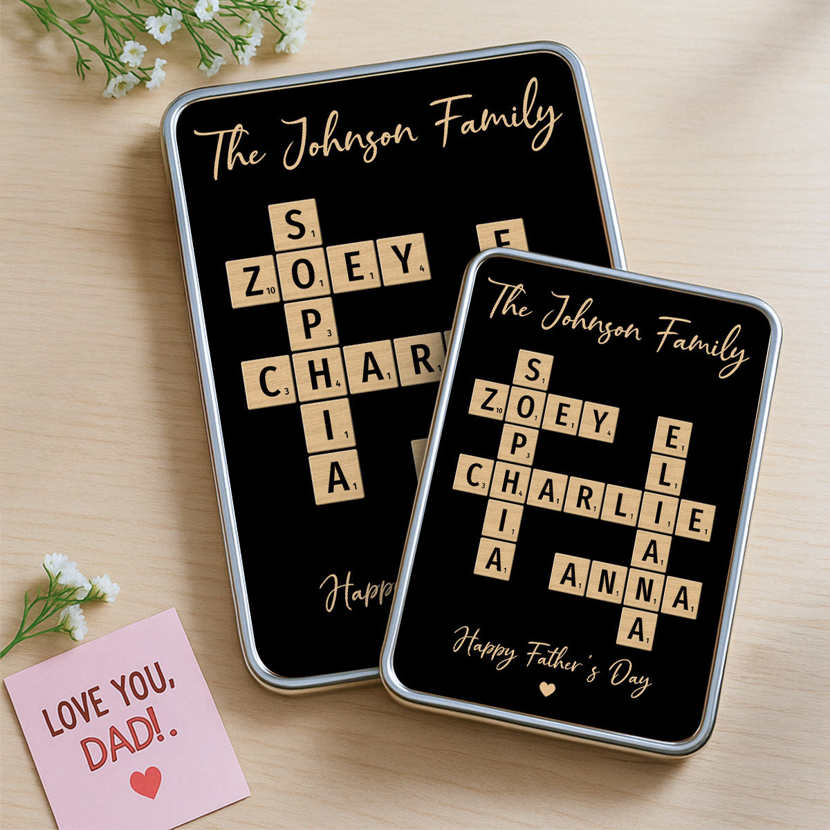 Family Names Crossword Puzzle Art Personalized Mirrored Picture Frame, Gift For Dad, Mom