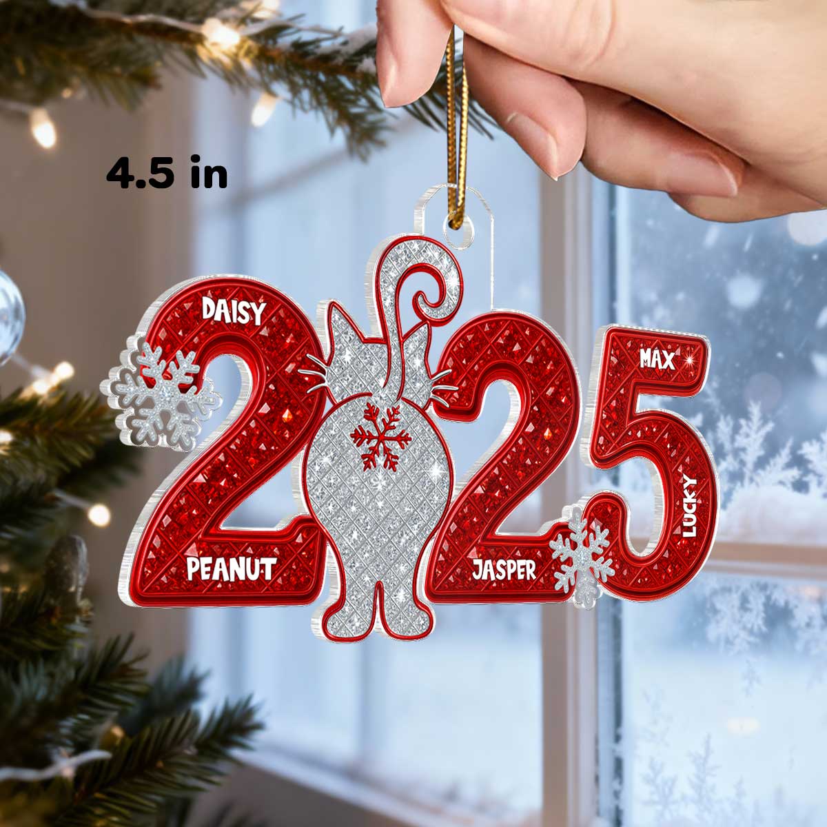3D Shining Effect Christmas Cat Custom Names - Personalized Acrylic Ornament - Gift For Cat Lovers