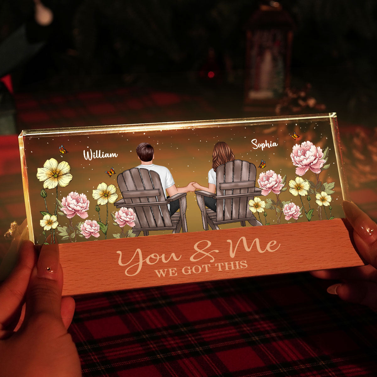 Eternal Love Couple Custom Birth Month Flower - Personalized Acrylic Block LED Night Light - Heartfelt Gift For Couple, For Him, For Her, Boyfriend, Girlfriend, Husband, Wife