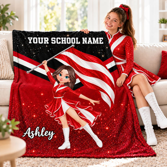 Custom Marching Band Color Guard, Baton Twirler, Majorette, Personalized Name, Color, School - Personalized Fleece Blanket - Christmas Gift For Daughter, Granddaughter