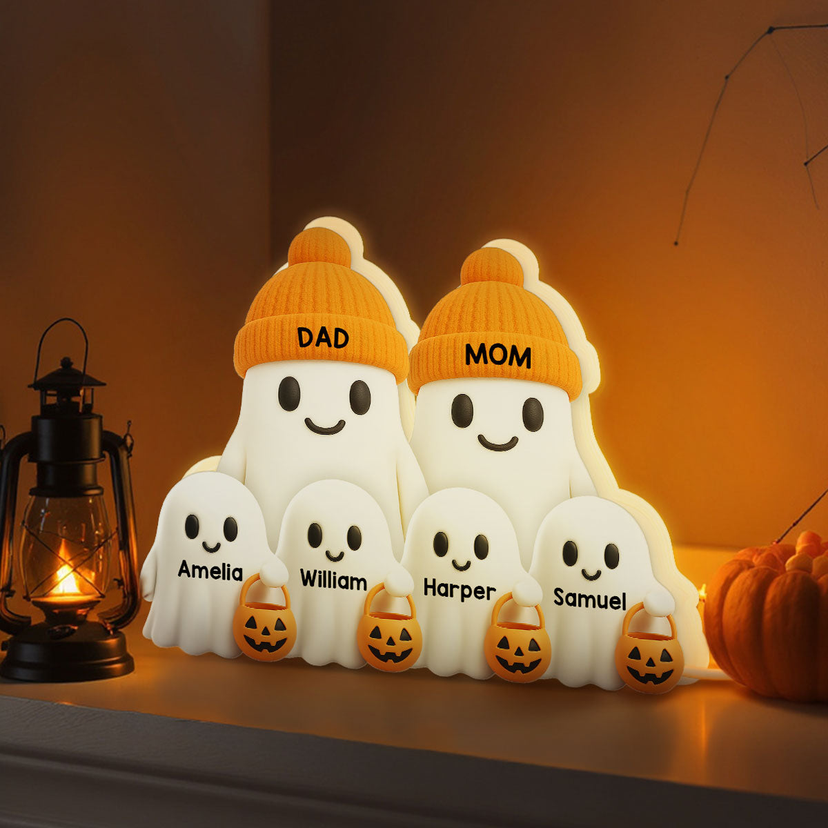 Family Dad Mom Kids Boo Crew Fall Halloween Decor - Personalized Light Box - Gift For Family