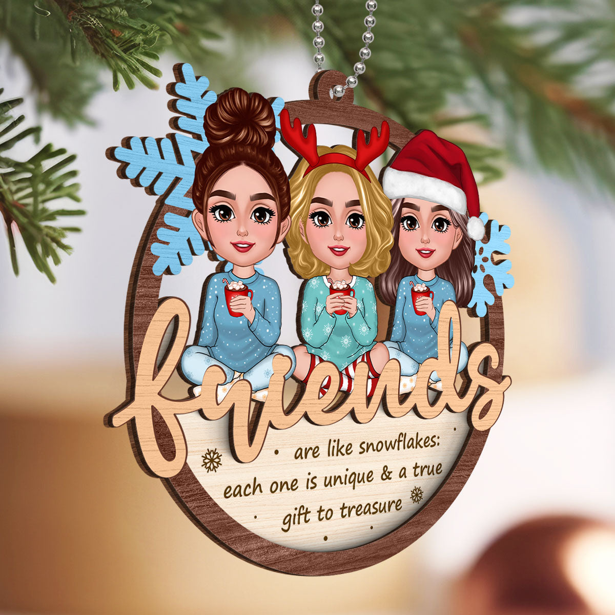 Best Friends Are Snowflake Personalized 2-Layer Wooden Ornament