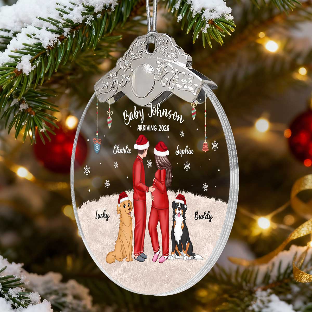 Expecting Parents Christmas Pregnancy - Personalized Glass Ornament With Silver Cap