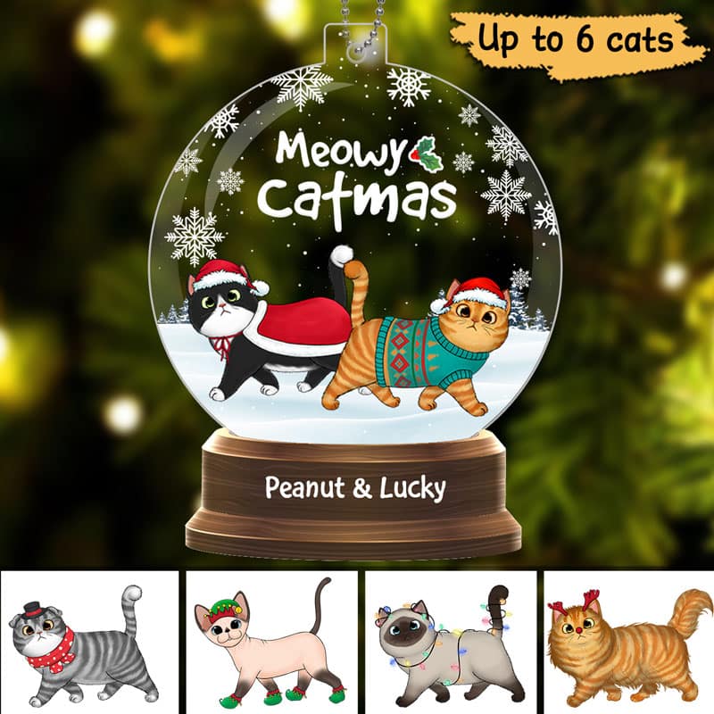 Cat Christmas Walking In The Snow Globe Personalized Acrylic Ornament