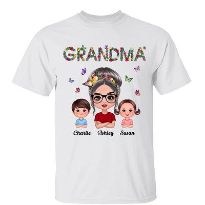 Colorful Floral Words Doll Grandma And Grandkids Gift For Grandma Personalized Shirt