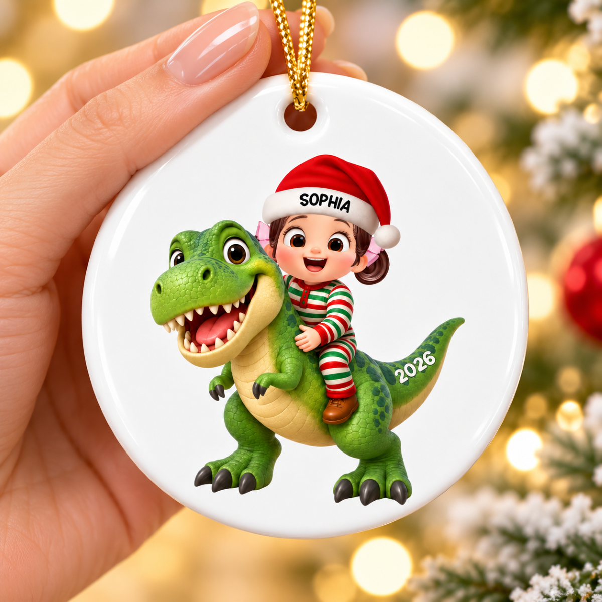 Trending Kid With Dinosaur Design For Boy Girl - Personalized Circle Ornament - Christmas Gift For Grandkids