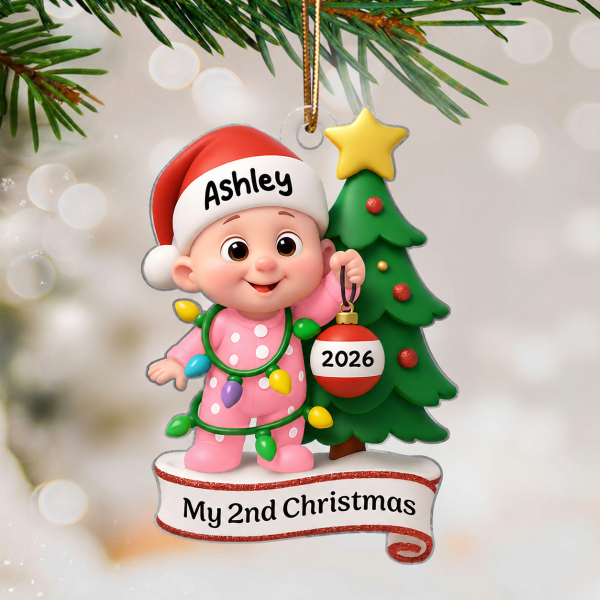 Baby's 1st Christmas Holding Bauble Personalized Acrylic Ornament, Christmas Gift for Baby, Christmas Keepsake